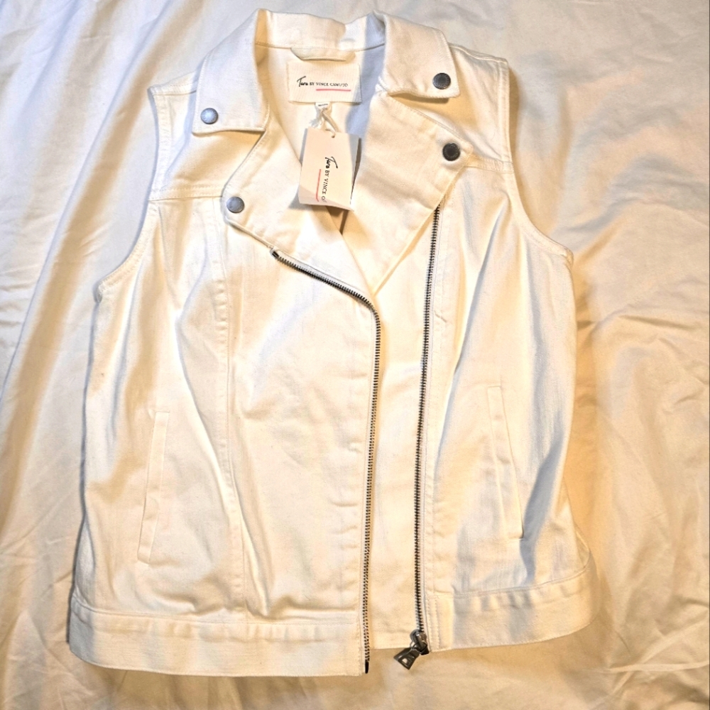 Two by Vince Camuto White Denim Vest Jacket